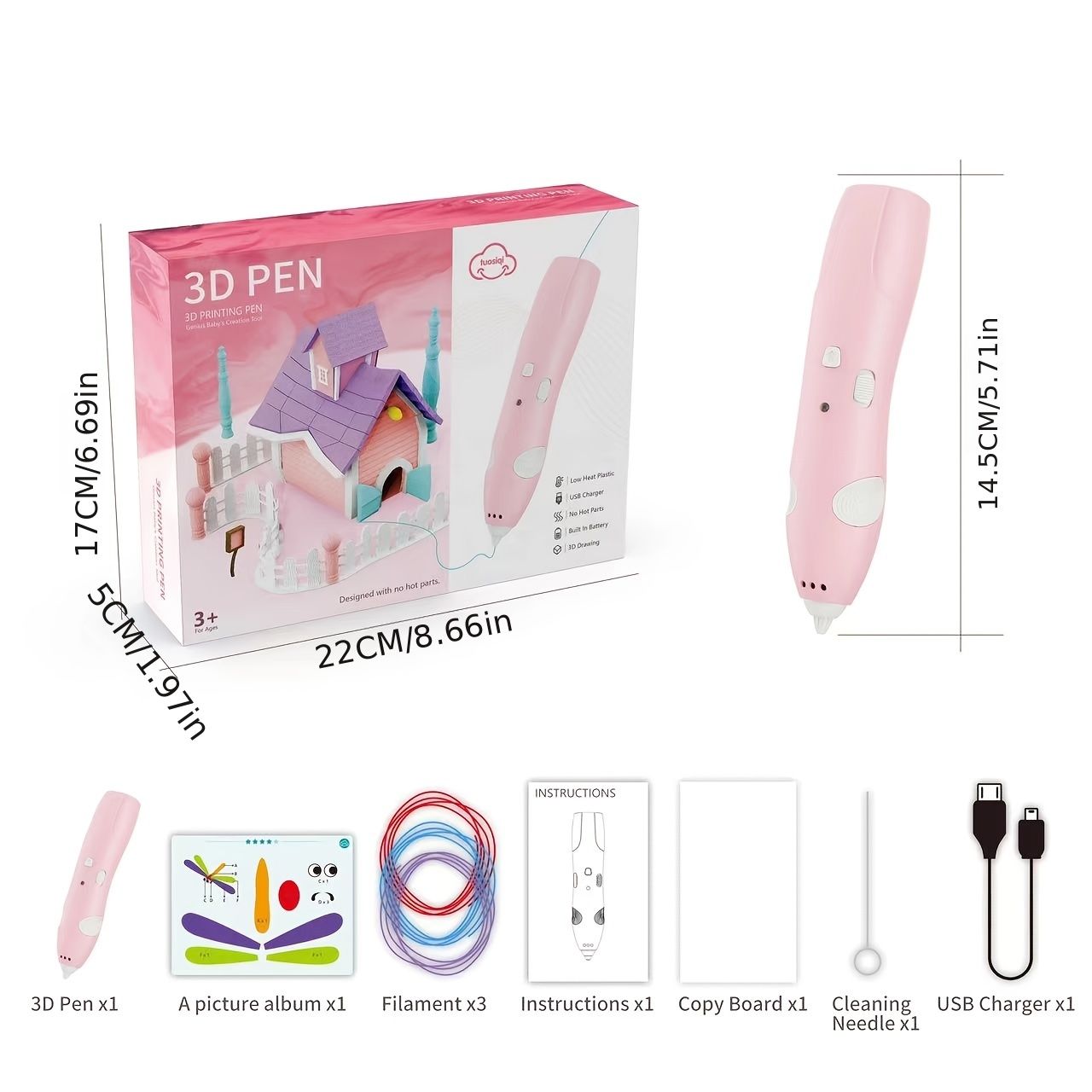 3D Pen for 3D Printing, PCL Drawing Pen, USB Chargeable 3D pen with safe PCL filament