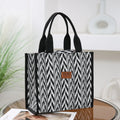 Chevron Pattern Canvas Tote Bag, Retro Letter Patch Decor Handbag, Women's Causal Shopper & Commuter Bag